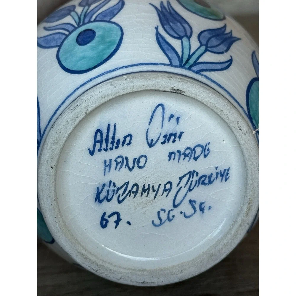 Vintage Hand Made Hand Painted Small‎ Turkish Porcelain Vase Blue Floral